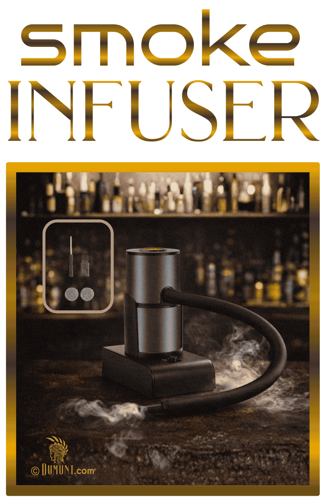 Smoked whiskey cocktail with smoke infuser and glass dome