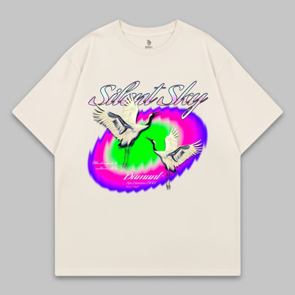 Silent Sky Oversized T-Shirt – Crane Art Edition