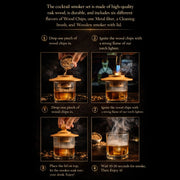 Whiskey Smoker Kit – Wooden Cocktail Smoker with 6 Wood Chip Flavors & Metal Filter